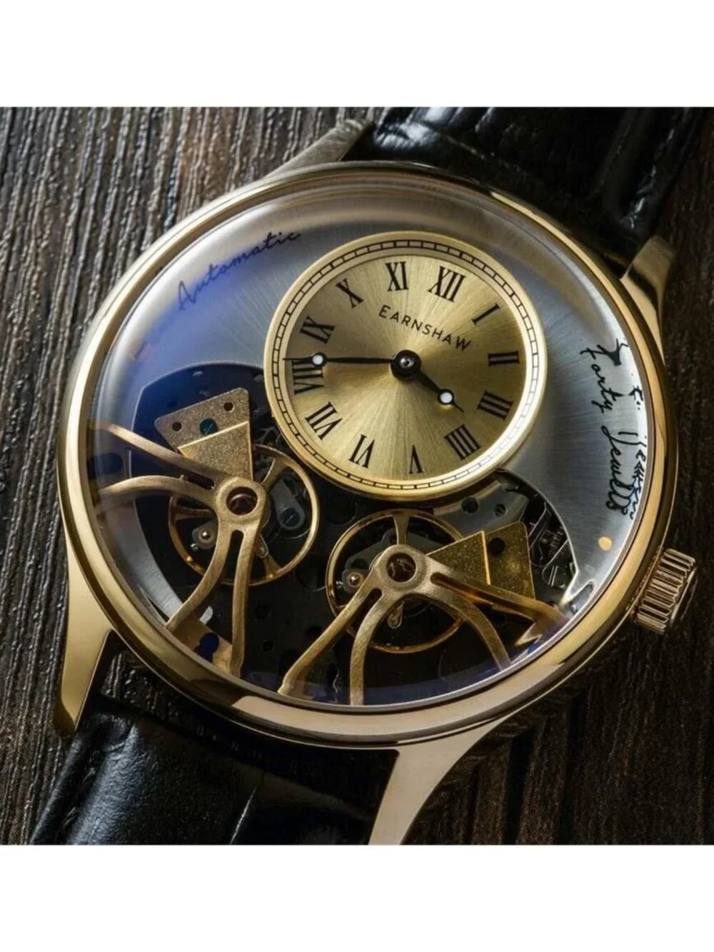 NWT Thomas Earnshaw Scientists Faraday Double Barrel Gold-tone Dial Men's Watch